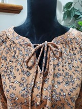 Final Touch Brown Peasant Floral Polyester Long Sleeve Tie-Up Top Blouse Size M - £18.11 GBP