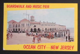 Yellow Crowded Boardwalk and Music Pier Ocean City New Jersey NJ Postcard c1960s - £6.24 GBP