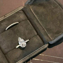  2.25 Ct Pear Shaped 14K White Gold Finish Diamond Anniversary Bridal Ring Set - £74.73 GBP