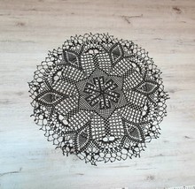 Round Crochet Doily, Black &amp; Gold Metallic Cotton Crochet Doily, Round 28&quot; - £47.27 GBP