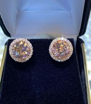 2Ct Round Cut Simulated Morganite Halo Stud Gift Earrings14K Rose Gold Plated - £60.28 GBP