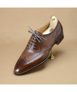 Handmade Men Brown Leather Wingtip Brogue Shoes, Office Shoes, Brown Shoes - $99.50