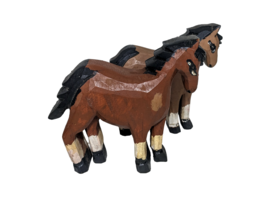 2 Hand Carved Wood Primitive Painted Horses 6&quot; tall, Flat Back - £13.51 GBP