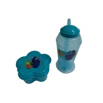 New 2 Pc Set Finding Nemo Water Bottle with Straw Snack Container with L... - $7.69