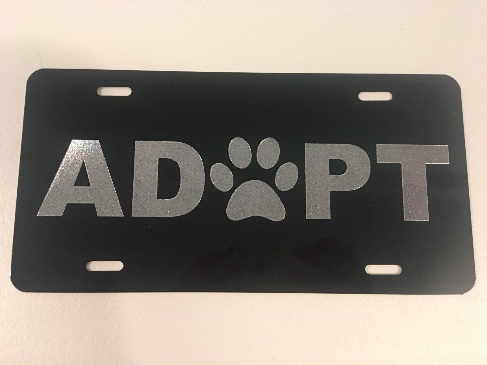 Pet Adoption ADOPT LOGO Car Tag Diamond Etched on Aluminum License Plate