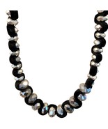 CHICO’S Jewelry Faceted Beaded Necklace Black Satin Silver Metal NWT 23&quot;... - $47.86 CAD