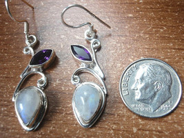 Elegant Faceted Amethyst and Moonstone 925 Sterling Silver Dangle Earrings u421g - £17.35 GBP