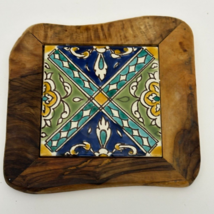 Handmade Olive Wood &amp; Ceramic Tile Trivet/Coaster square 6&quot; - $15.00