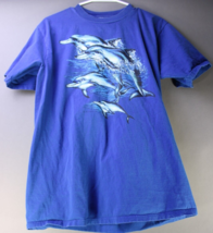 Dolphins Tee Shirt Mens Large Blue Short Sleeve Ocean Sealife Porpoise - £5.97 GBP
