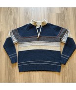 Vtg The Territory Ahead L 1/4 Zip Pullover Wool Nylon Sweater Striped Bl... - $69.50 CAD
