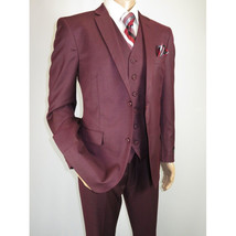 Mens Three Piece Suit Vested VITALI Soft Fabric With Sheen M3090 Burgundy 3Piece image 5