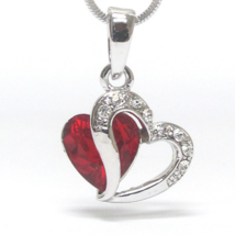 Valentine Red Crystal Heart Pendant Necklace White Gold - £10.57 GBP