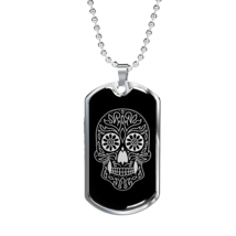 Calavera Mexican Sugar Skull 140 Necklace Stainless Steel or 18k Gold Dog Tag 2 - £37.92 GBP+