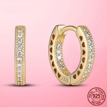 Trend S925 Earring 925 Silver &amp; Gold CZ Zircon Pave Heart Hoop Earrings for Wome - £10.56 GBP