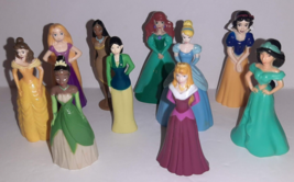 Disney Princess Lot x10 Cake Topper 3&quot; PVC Figures Tiana Rapunzel Aurora Mulan+ - £9.32 GBP