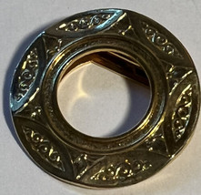 Scarf Ring Buckle Gold Tone Donut Type Geo. Design Loop Flap 1.5 Circumference - £6.10 GBP