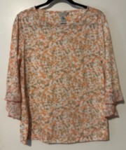 Multiples Size Medium Ruffled Sleeve Multicolor Floral Orange Decorative... - $319.22 MXN