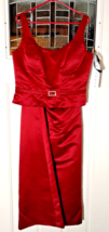 Bill Levkoff European Red Satin 2Pc Full Maxi Skirt Crop Top Rhinestone Sz 16 - £53.98 GBP