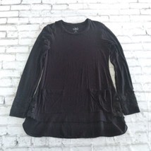 LOGO Lori Goldstein Top Womens XS Black Long Tunic Layered Lace Stretchy - £17.28 GBP