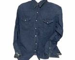 Vintage 90s Wrangler Denim Western Shirt Blue Dark Wash Pearl Snap Men 1... - $49.20