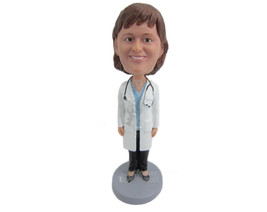 Custom Bobblehead Gorgeous Female Doctor Wearing A Lab Coat In High Heels - Care - £71.12 GBP