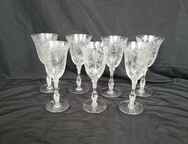Vintage CAMBRIDGE ROSE POINT CRYSTAL etched #3121 TALL WATER GOBLET lot x 7 - $216.17 CAD