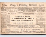 Bergen Evening Record Newspaper Vtg Business Card Hackensack NJ BC2 - $9.85