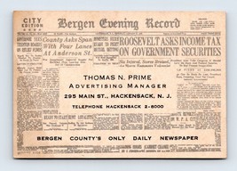 Bergen Evening Record Newspaper Vtg Business Card Hackensack NJ BC2 - £7.73 GBP