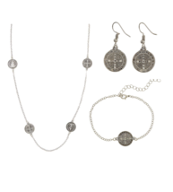 St. Benedict Medal Jewelry Set- Necklace, Bracelet, and Earrings Catholi... - £15.97 GBP