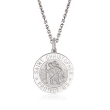 Unique 925 Italian Sterling Silver St. Christopher Pendant Medal 18 MM w/ Chain  - £20.55 GBP