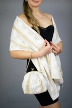 Luxury custom made Purse and wrap shawl bolero Winter wedding shrug satin lace i - $77.00