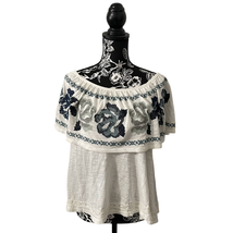 Free People Embroidered Florals Off The Shoulder Blouse White Blue Size Medium - £19.33 GBP