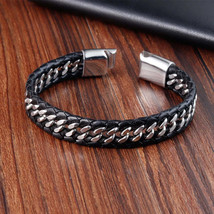 Punk Style Black Braided Leather Mens Bracelet - $20.95