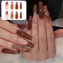 24Pcst Fake Nails Ballet Coffin Press On Wearing Tips Full Cover Model Coffee - £4.81 GBP