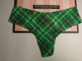 NEW VICTORIA&#39;S SECRET PINK NO SHOW SOFT LACE THONG GREEN/WHITE/BLACK PLA... - $10.88