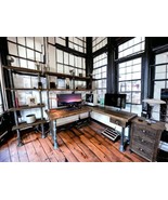 Integrated Office Desk with Hanging Drawer, Custom Made,Reclaimed Scaffold Board - $2,730.00