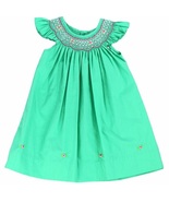 Green Bishop Angel Sleeves Toddler Girl Dress . Girl Smocking Bishop Retro Dress - $35.00