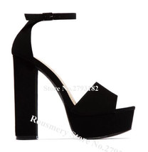Women Fashion Style Open Toe Suede Leather Chunky Heel High Platform Sandals Ros - £115.47 GBP
