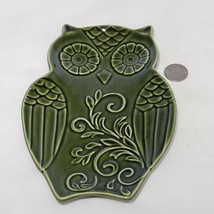 Green Dutch Wax 8” Handpainted Embossed Owl Shaped Ceramic Plate Trinket Dish - £15.14 GBP