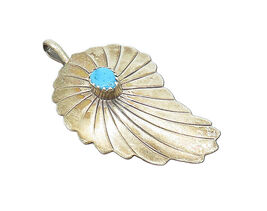 NAVAJO 925 Sterling Silver  Vintage Turquoise Floral Leaf Pendant  PT16286 - $111.31