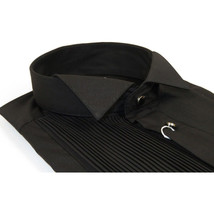Men CEREMONIA Tuxedo Shirt 100% Cotton Turkey #CVS 15 ATP Black Wing Tip Pleated image 4