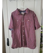 LL Bean Button Up Men&#39;s XL Slightly Fitted Short Sleeve Red Plaid Cotton... - $14.50