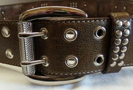 Kathy Van Zeeland Leather Studded Decorative Belt 44&quot; Long Bronze/Silver B01565 - £26.80 GBP