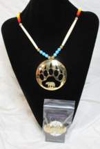 Seminole Creek Handmade Brass Bear Paw &amp; Cutout Medallion Necklace &amp; Earring Set - £156.01 GBP