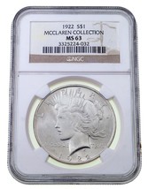 1922 Plateado Paz Dólar Graduado Por NGC Como MS-63 Mclaren Colección - $84.14