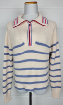 J Crew Womens Cotton Cashmere Pullover Sweater Cream Blue Stripe BE156 Large - £39.56 GBP