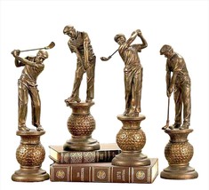 Golfer Statues Set of 4 - Antique Gold Color Trophy Home Sports Team Mancave image 1