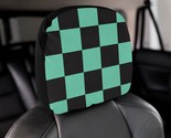 Checkered Black Green Anime Car Headrest Cover (2 pcs) - $21.00