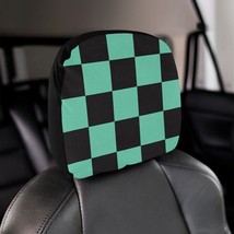 Checkered Black Green Anime Car Headrest Cover (2 pcs) - £16.54 GBP