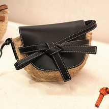 Raffia Cover Straw Bag Shoulder Woven Bag Beach PU  Leather Crossbody Bags for W - £39.06 GBP